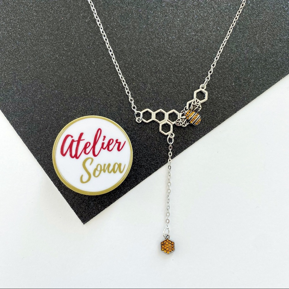 Honeycomb & Bee - Dangling Bee Hive Necklace